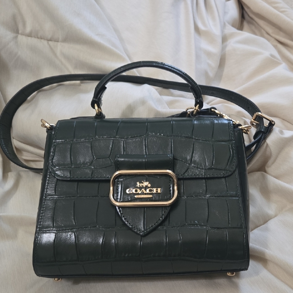 Coach Forest Green Croc-Embossed Shoulder Bag